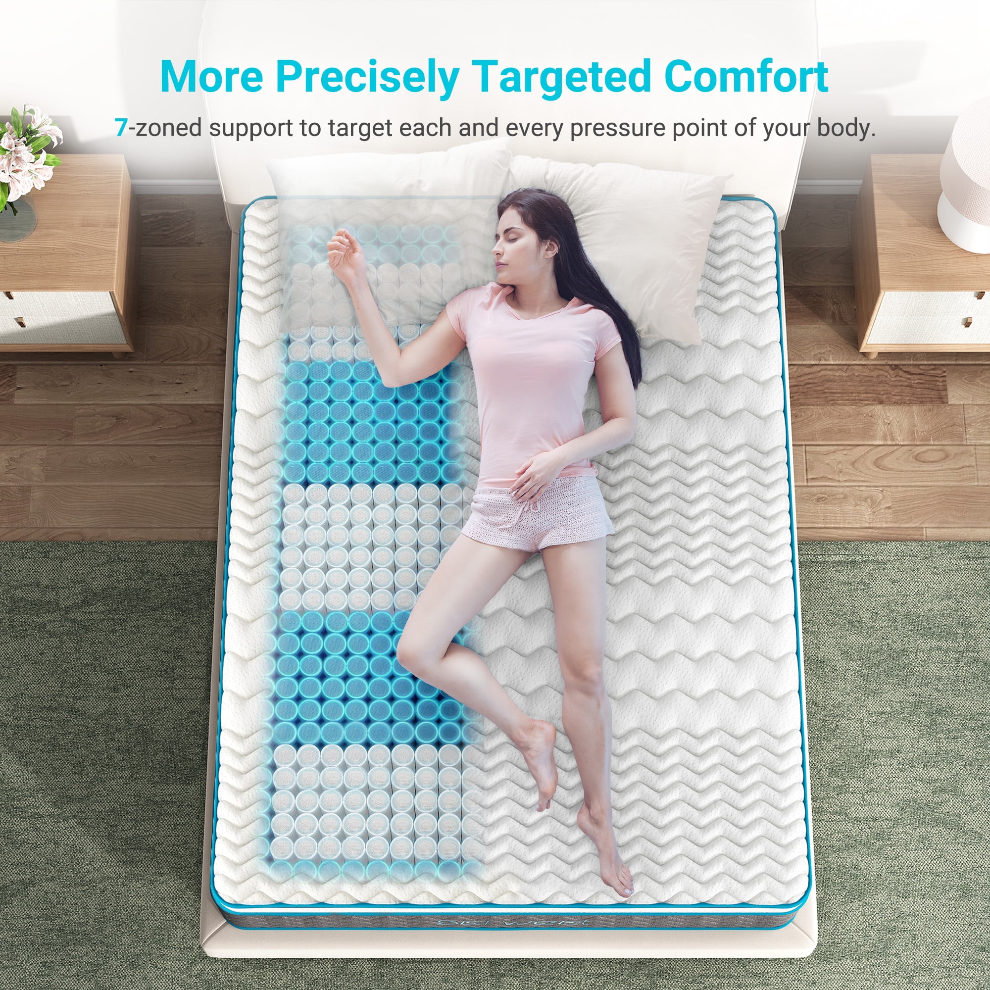 Full Size Mattress, Serweet 10 inch Bamboo Charcoal Memory Foam Hybrid Mattress Full, 7-Zone Pocket Innerspring and Pillow Top Double Mattress