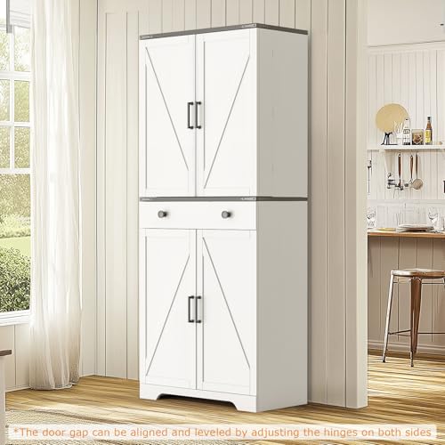 72" Tall Farmhouse Kitchen Pantry Cabinet, Large Storage Cabinet with 6 Adjustable Shelves, 4 Barn Doors & Drawer for Bathroom, Dining Room, Brown