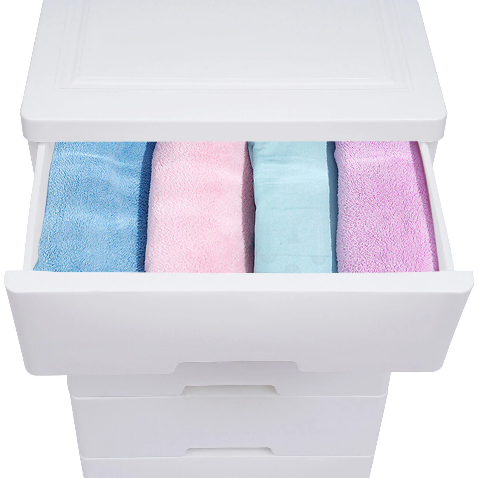 5 Drawers Dresser Chest Drawers Plastic Clothes Storage Bedroom Furniture White