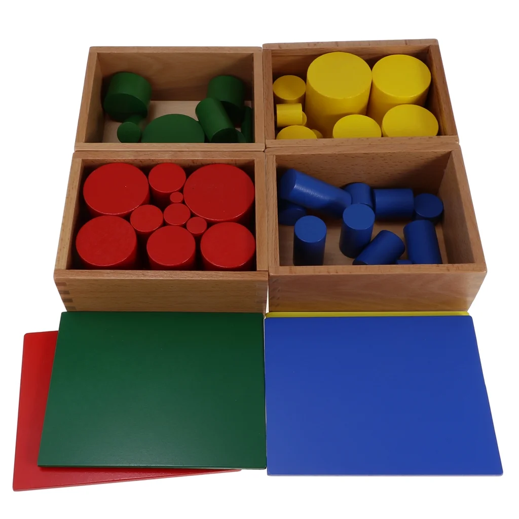 4 Sets Beechwood Montessori Knobless Cylinder Blocks Family Game Wooden Toy