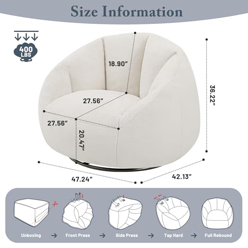 Giant Bean Bag Chair for Adults - Comfy Plush Round Shell Soft Accent Chair, Oversized Cozy Lounge Floor Sofa Reading Chair