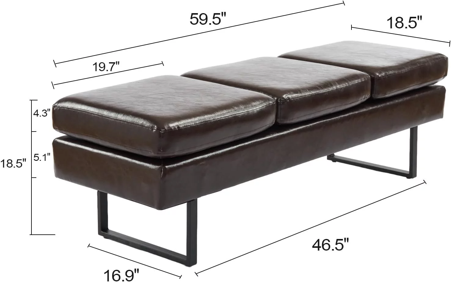 OmySalon Waiting Room Bench Seating, Salon Reception Chairs 3 Seats Upholstered, 59.5''Heavy Duty Guest Lobby Chairs, Faux Leather Settee