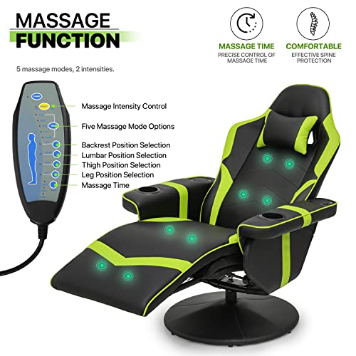Magshion Massage Gaming Recliner Chair, 360° Swivel PU Leather Reclining Chair with Adjustable Backrest, Footrest