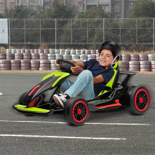 Kids Go Kart, Ride On Drift Kart with Dual 200W Motors, 24V Battery Powered Electric Drift Car, Outdoor 2-Speed Ride On Racing Toy for Boys Girls 6+