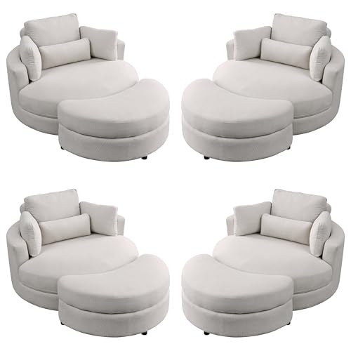 42.9" Oversized Swivel Accent Barrel Linen Tufted Upholstered Sofachair W/3 Pillows