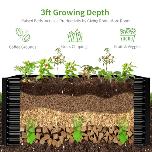 Land Guard 8x4x3ft Rectangular Galvanized Raised Garden Beds, Large-Capacity Metal Planter Box Outdoor, Durable Deep Raised Garden Bed 3ft Tall
