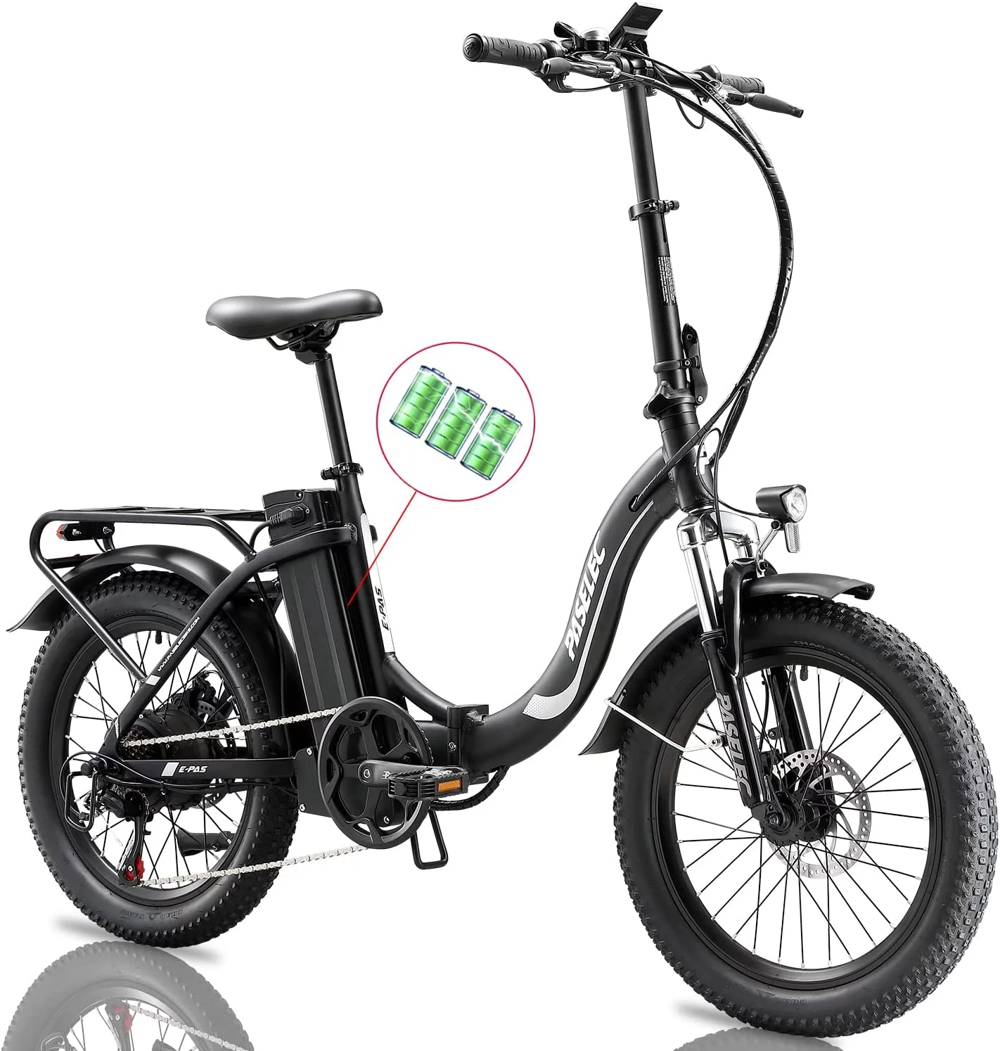 Paselec Electric Bike for Adults,Folding Electric Bicycle, Mountain Ebike with Peak 750W Motor, 20inch *3.0 Fat Tire Ebike