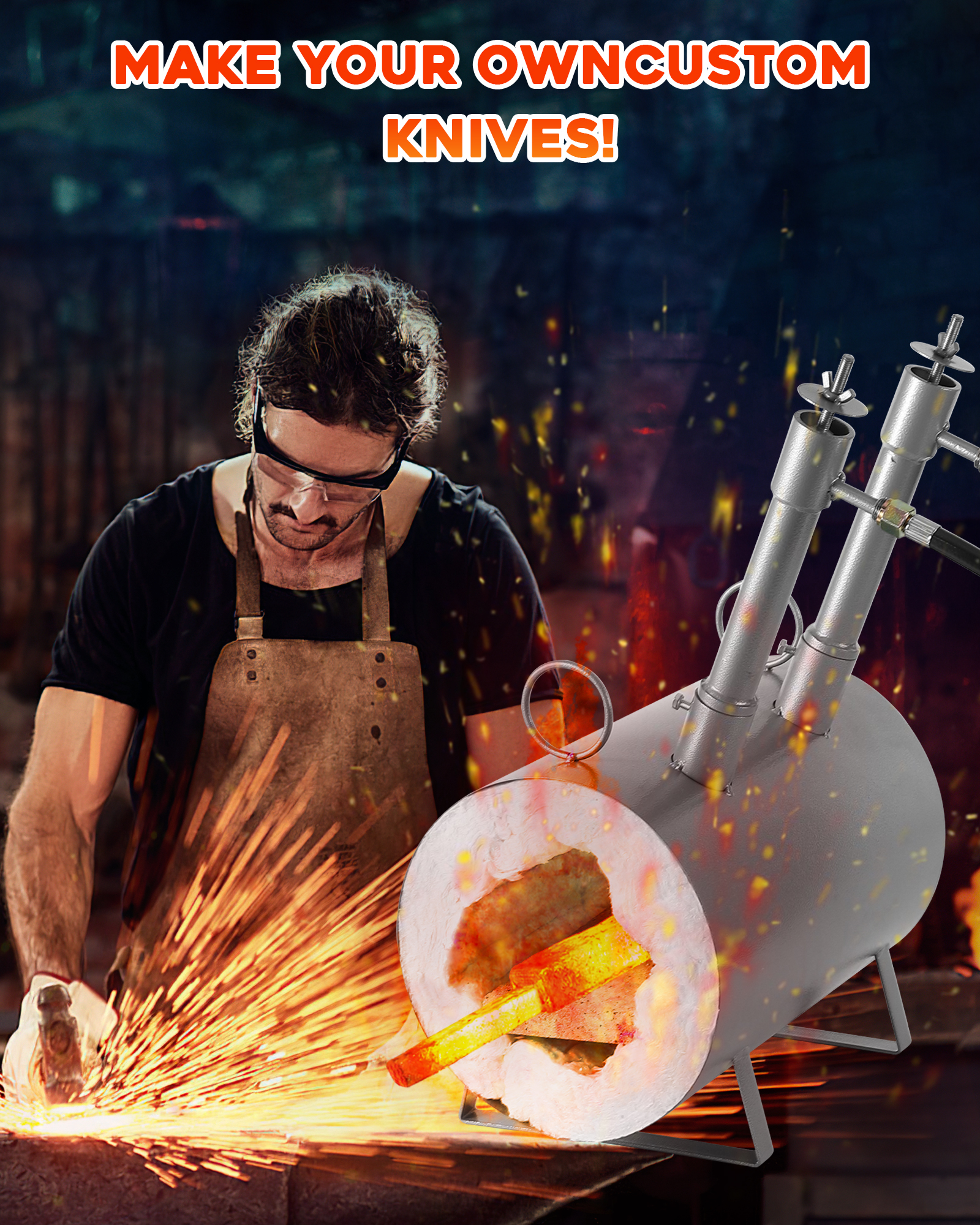 Goldensoil Propane Forge Double Burner, Blacksmithing Forge for Heating and Shaping Metals,[Large Capacity][Durable] Mini Forge for Blacksmiths