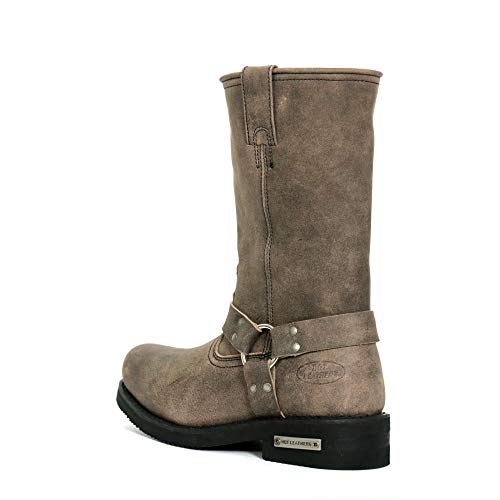 Hot Leathers BTM1003 Men's Stone Wash Brown 11-inch Tall Harness Leather Boots - 8