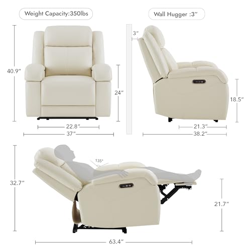 Watson & Whitely Genuine Leather Power Recliner Chairs for Adults, Wall Hugger RV Recliner with Power Headrest & Charging Ports