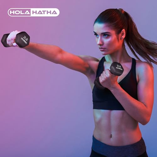 HolaHatha Neoprene Dumbbell Free Hand Weight Set with Rack, Ideal for Home Exercises to Gain Tone and Definition