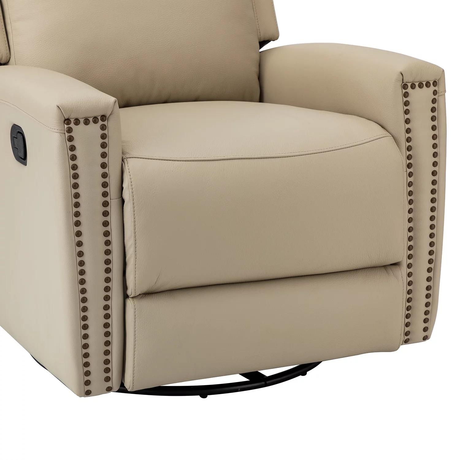 ARTFUL LIVING DESIGN Genuine Leather Swivel Rocker Recliner Set of 2 with Nailhead Trims & Swivel Base, Beige