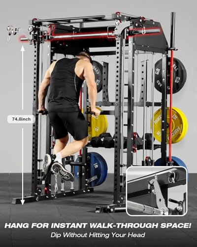Mikolo Smith Machine, Multi-Function Power Cage with Dual Pulley System, Vertical Leg Press Attachment