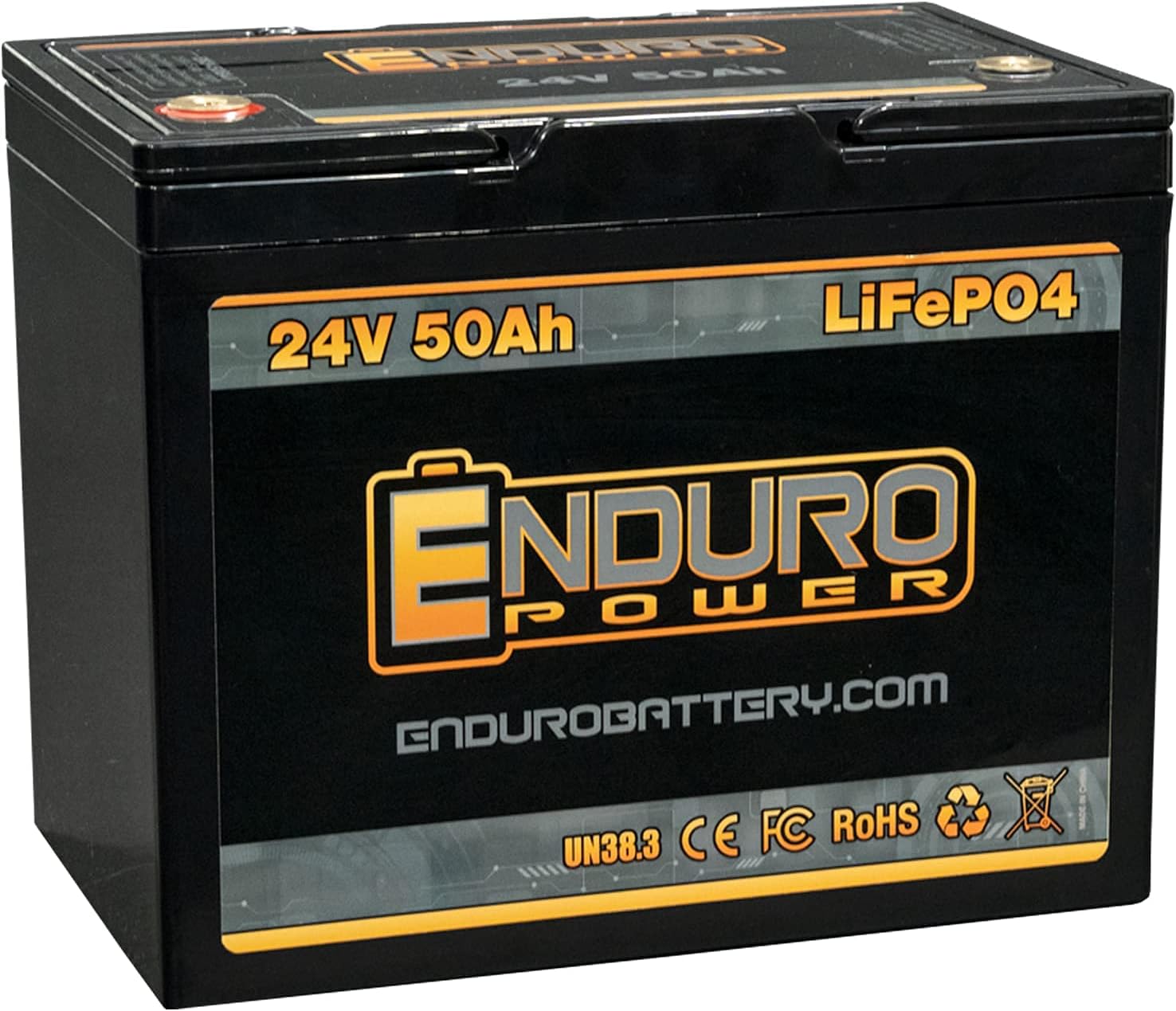 Enduro Power 12V 50Ah LiFePO4 Lithium Deep Cycle Battery, 2X the Power, Half the Weight, 20% Narrower Case Size, 50A BMS Fuels Your Adventure