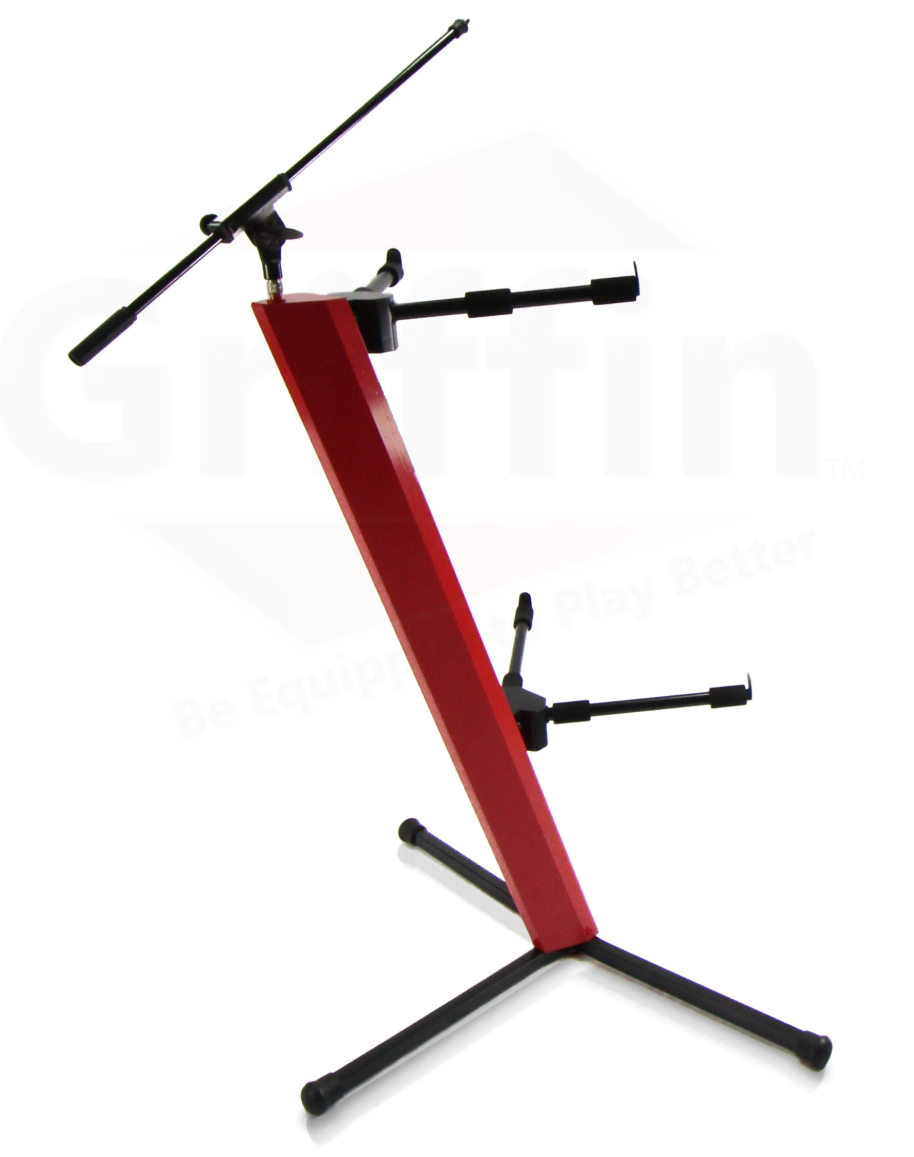 2-Tier Column Keyboard Stand with Mic Boom Arm by Griffin Double Sliding Multi Mounting Platform Red Stage Tower Rack Holder for Digital Piano