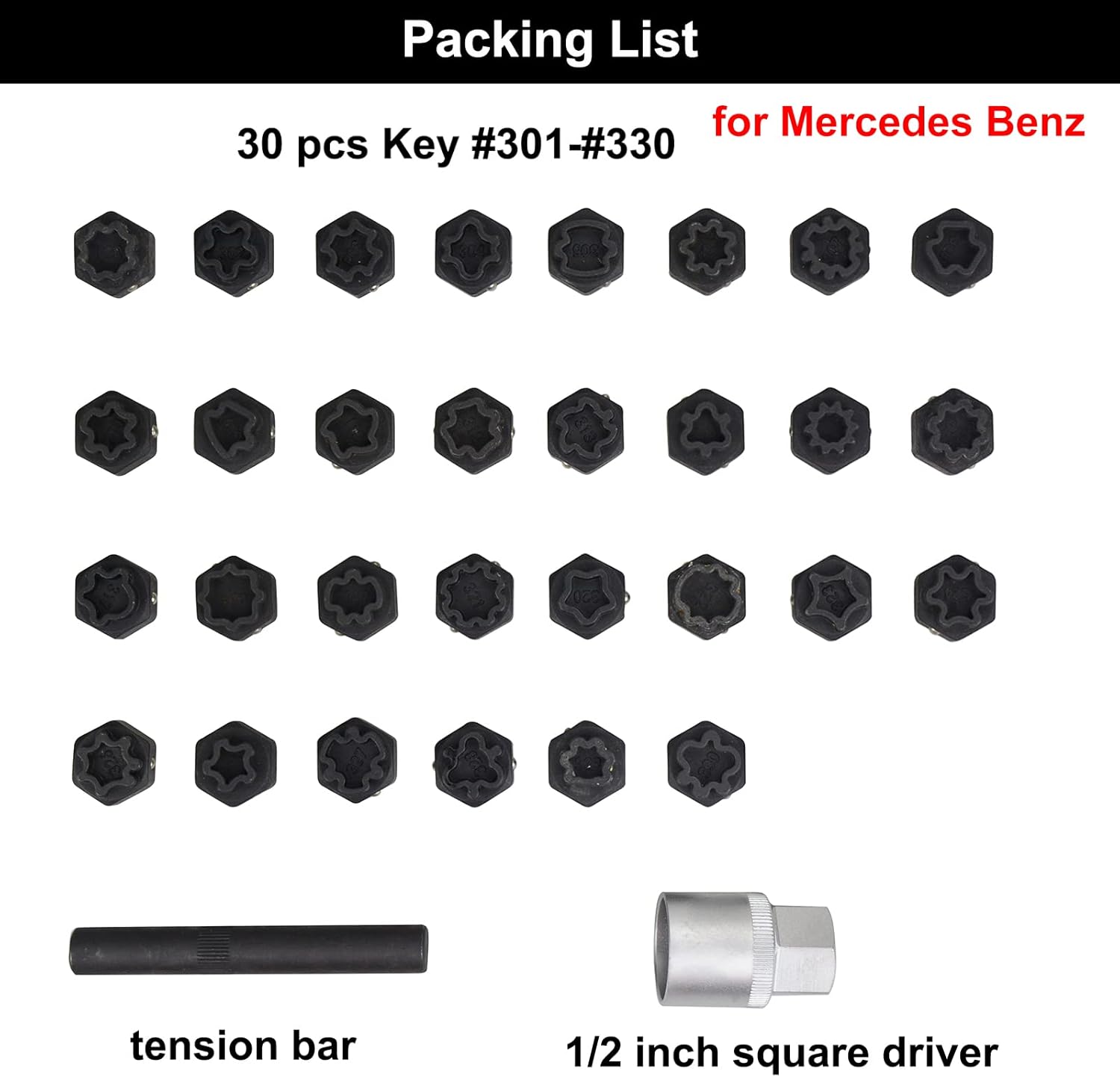 32PCS Automotive Wheel Locks Lug Nuts Socket Set Compatible for Mercedes Benz
