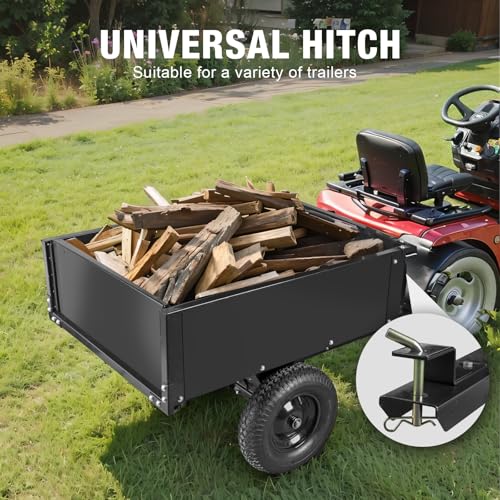 BIG RED Heavy Duty ATV Trailer Steel Dump Cart: Yard Garden Trailer for Lawn Mower, Tractor, Garden Waste - 450lbs, 10 cu.ft Capacity