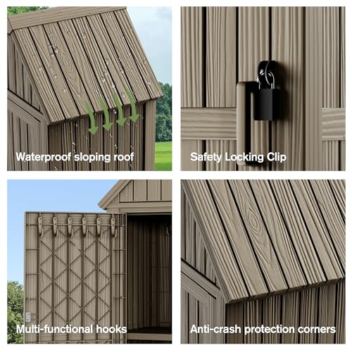 Outdoor Storage Shed with Lock, Waterproof Resin Garden Tool Shed, Heavy-Duty Weather-Resistant Cabinet for Patio, Backyard