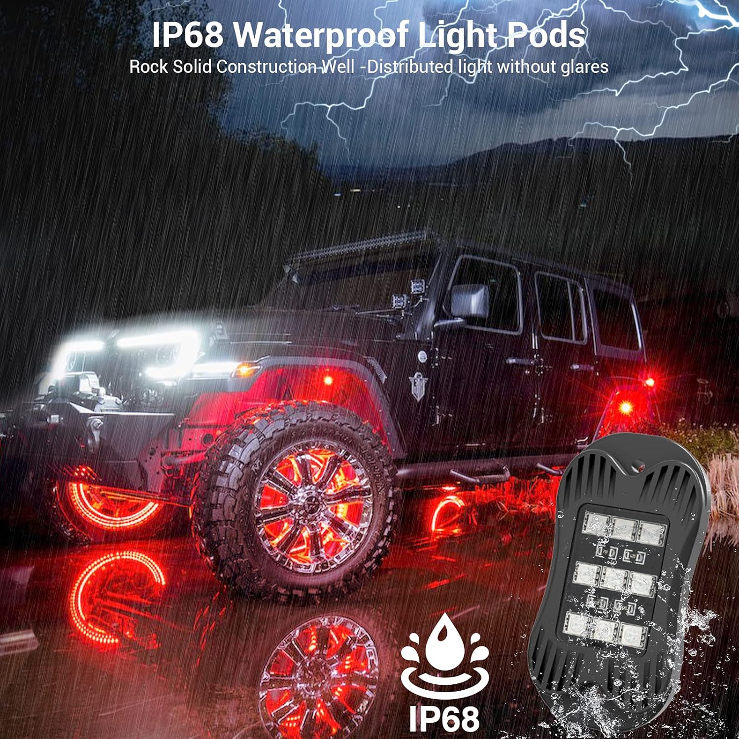 RGB Led Rock Lights for Trucks Exterior, Neon Lights Underglow Kit for Cars 6 Pods，App/1-Button Switch/Rf Remote Control