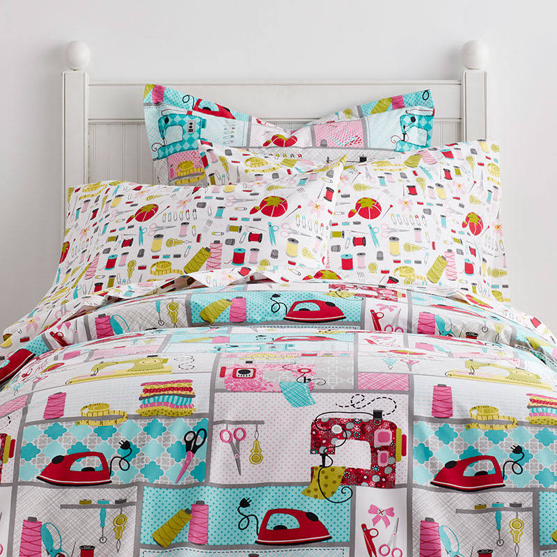 Cstudio Home by The Company Store Sew Right Organic Cotton Percale Twin Comforter, Multi