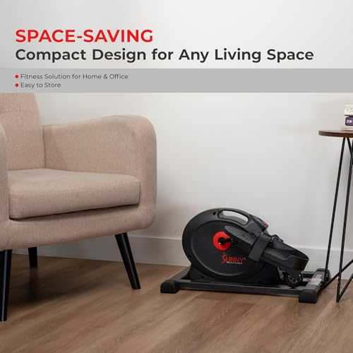 Sunny Health & Fitness Smart Mini Elliptical Trainer, Indoor Under-Desk Pedal Exerciser for Mobility & Cardio Workout, Free SunnyFit App Connection