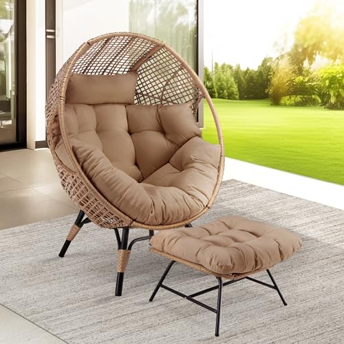NICESOUL Egg Chair Indoor Outdoor, Large Egg Lounge Chair w/Ottoman, Oversized Comfy Cushioned Brid Cage Seat 440lbs