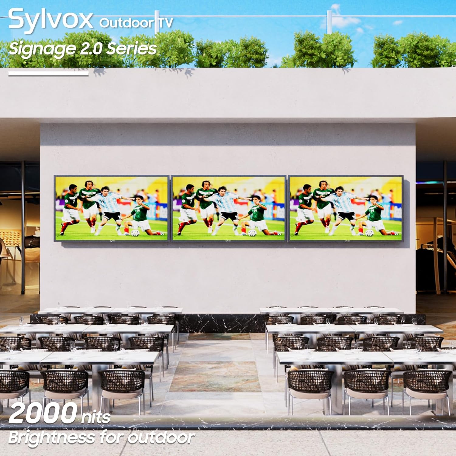 SYLVOX 65 inch Outdoor Signage TV, 2000nits for Partial Sun, IP55 Waterproof Outdoor TV, 4K UHD Commercial TV for Business, ATSC & NTSC Tuner