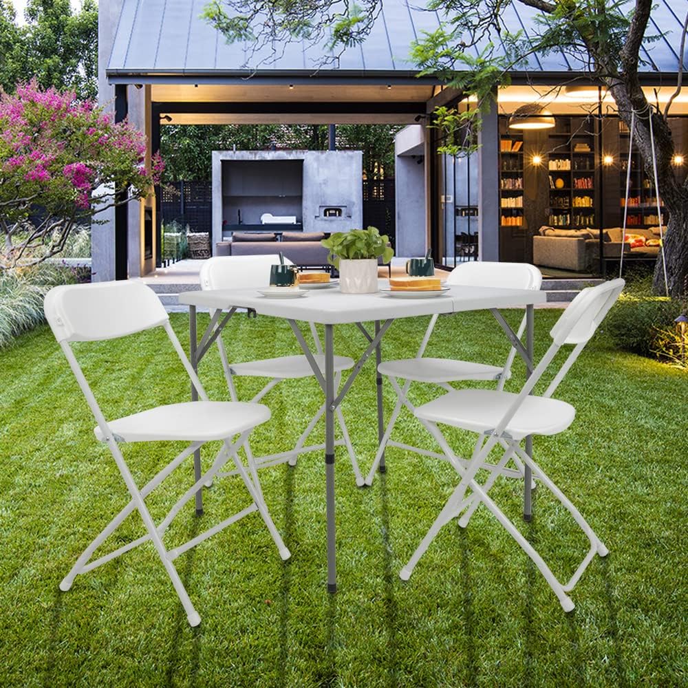 VINGLI 48 Round Bi-Folding Commercial Table, 4 Feet Portable Plastic Dining Card Table for Kitchen or Outdoor Party Wedding Event, White Granite