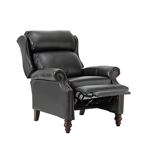 HULALA HOME Genuine Leather Manual Recliner,Push Back Recliner Chair with Solid Wood Legs, Wingback Recliner with Nailhead Trim