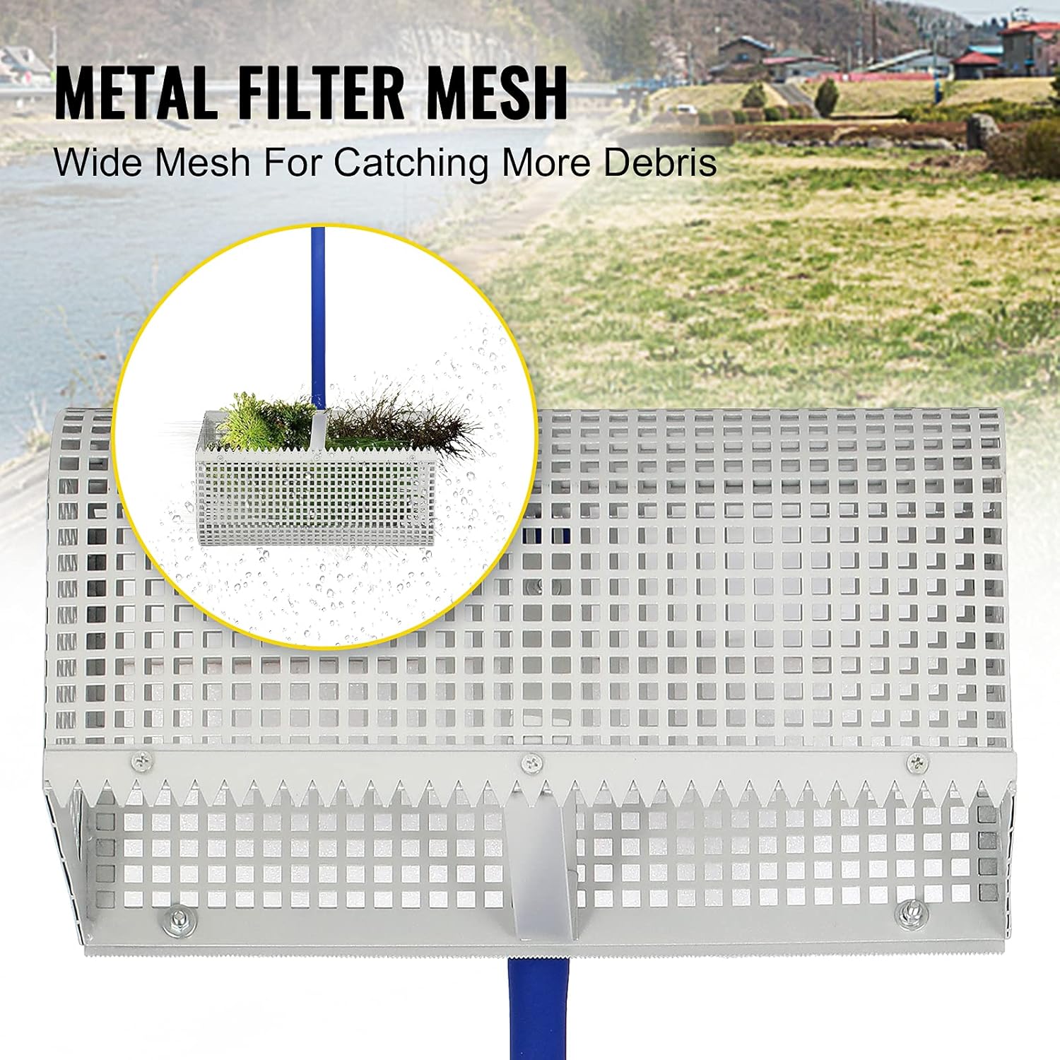 VEVOR Sand Rake, 165 inches Pole Beach Rake, Blue Lake Weed Rakes, 16 Aquatic Weeds Muck Sand Flea Rakes