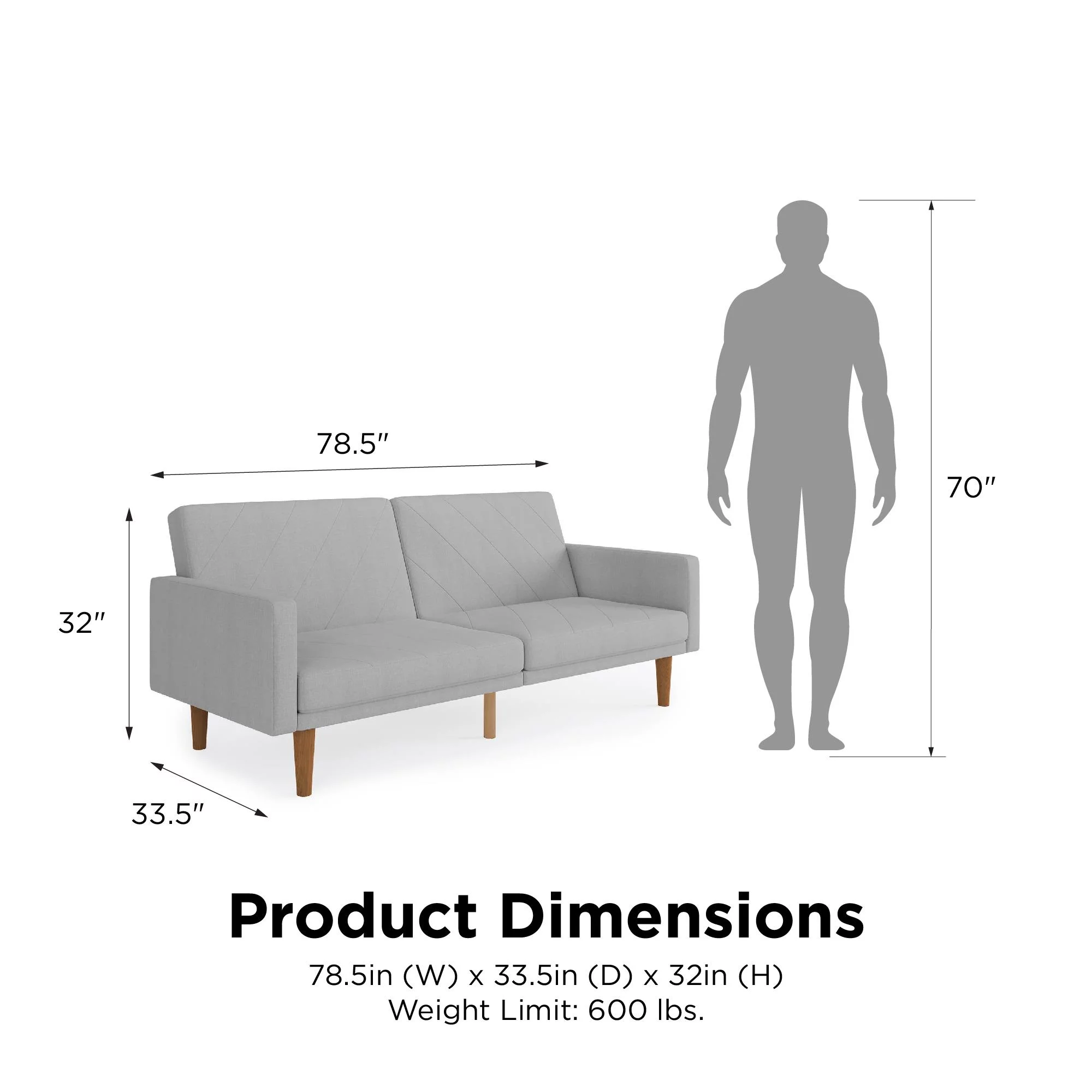DHP Paxson Futon with USB Port, Convertible Sofa Bed, Light Gray Linen