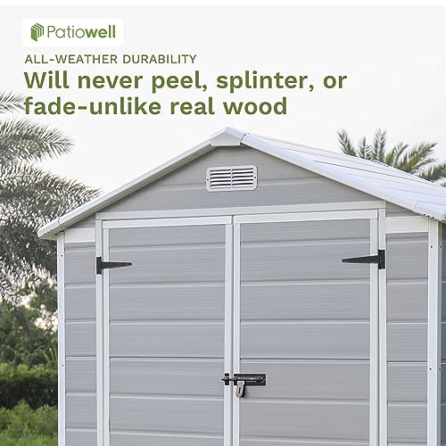 Patiowell 6x4 FT Plastic Outdoor Storage Shed, Resin Shed Perfect to Store Patio Furniture, GardenTools Bike Accessories, Beach Chairs and Lawn Mower