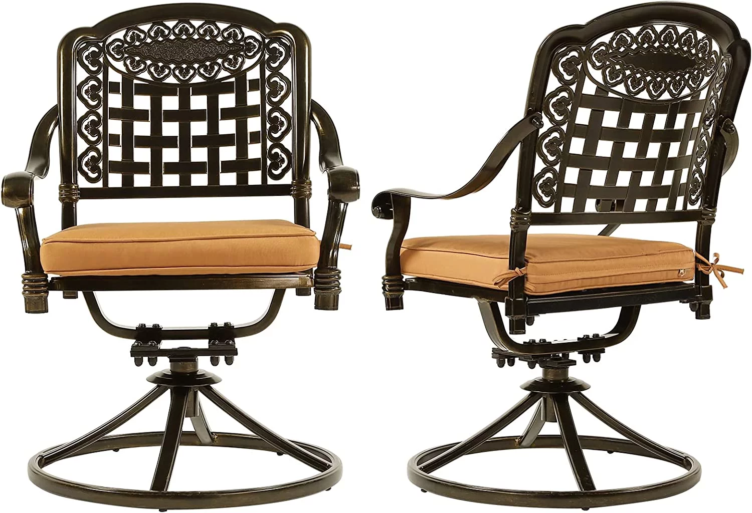 VIVIJASON 2-Piece Outdoor Bistro Dining Chairs, Patio Cast Aluminum Dining Swivel Rocker Chairs, Patio Furniture Chair Set with Cushion for Balcony