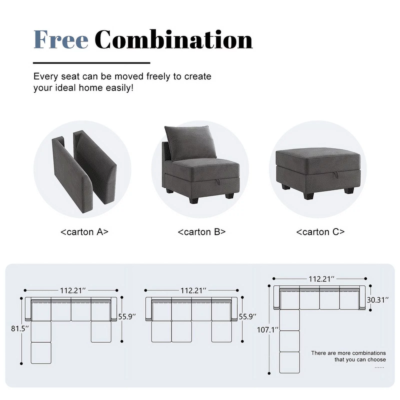 HONBAY Modern Convertible Sleeper Sofa Couch with Storage, Pearl Grey