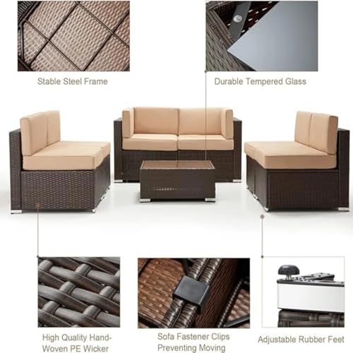U-MAX 7 Piece Outdoor Patio Furniture Set, PE Rattan Outdoor Wicker Sectional Furniture Chair Set with Cushions and Tea Table