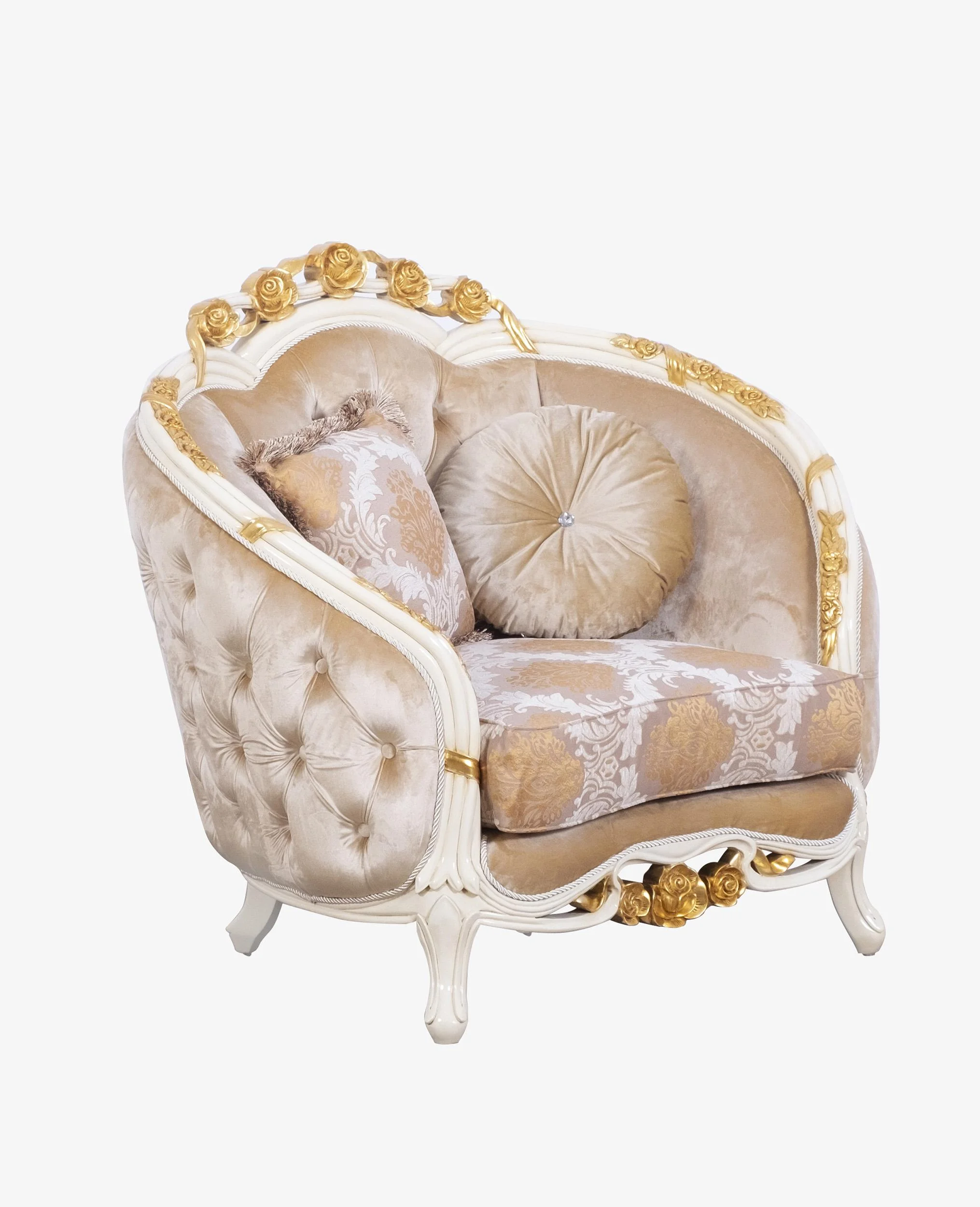 Luxury Beige & Gold Wood Trim VALENTINE Sofa Set 3 EUROPEAN FURNITURE Classic