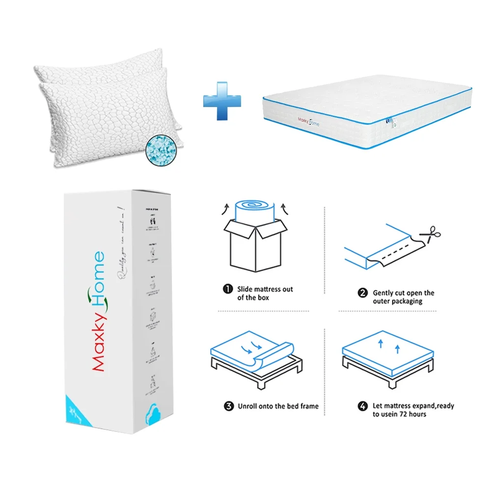 10 Inch Queen Mattress with Pillows, 4 Sizes Gel Memory Foam Mattress Bed in a Box Medium Firm Hybrid Mattress CertiPUR-US Certified 10-year Warranty