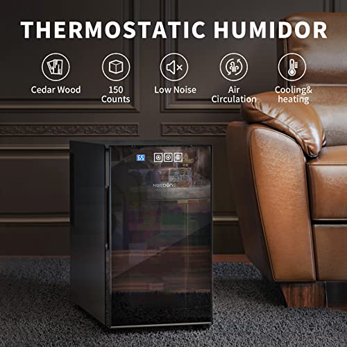 NEEDONE Electronic 23L Cooler Humidor,150 Counts Capacity, with Spanish Cedar Wood Shelves Upgraded Version with Digital Hygrometer Displays