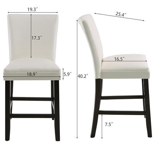 Counter Bar Chair Set of 4, 26” Counter Height Stools, Upholstered Bar Stools with Solid Wood Legs and Soft Faux Leather Seat