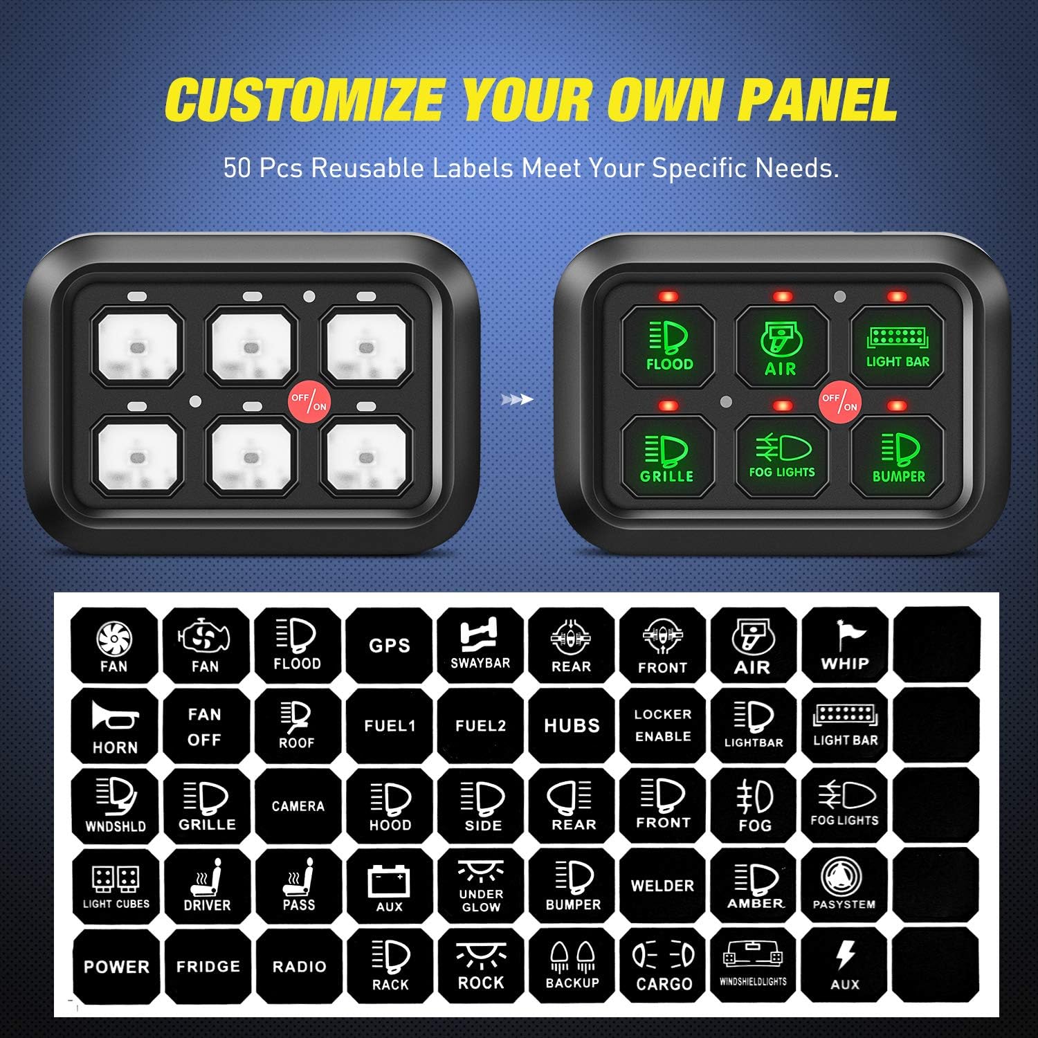 Nilight 6 Gang Switch Panel Universal Circuit Control Relay System with Fuse Wiring Harness Automatic Dimmable ON-Off LED Switch Pod for Cars Trucks