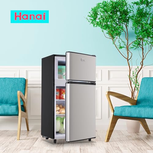 WANAI Small Refrigerator with Freezer 3.5 Cu.Ft Mini Fridge with Freezer