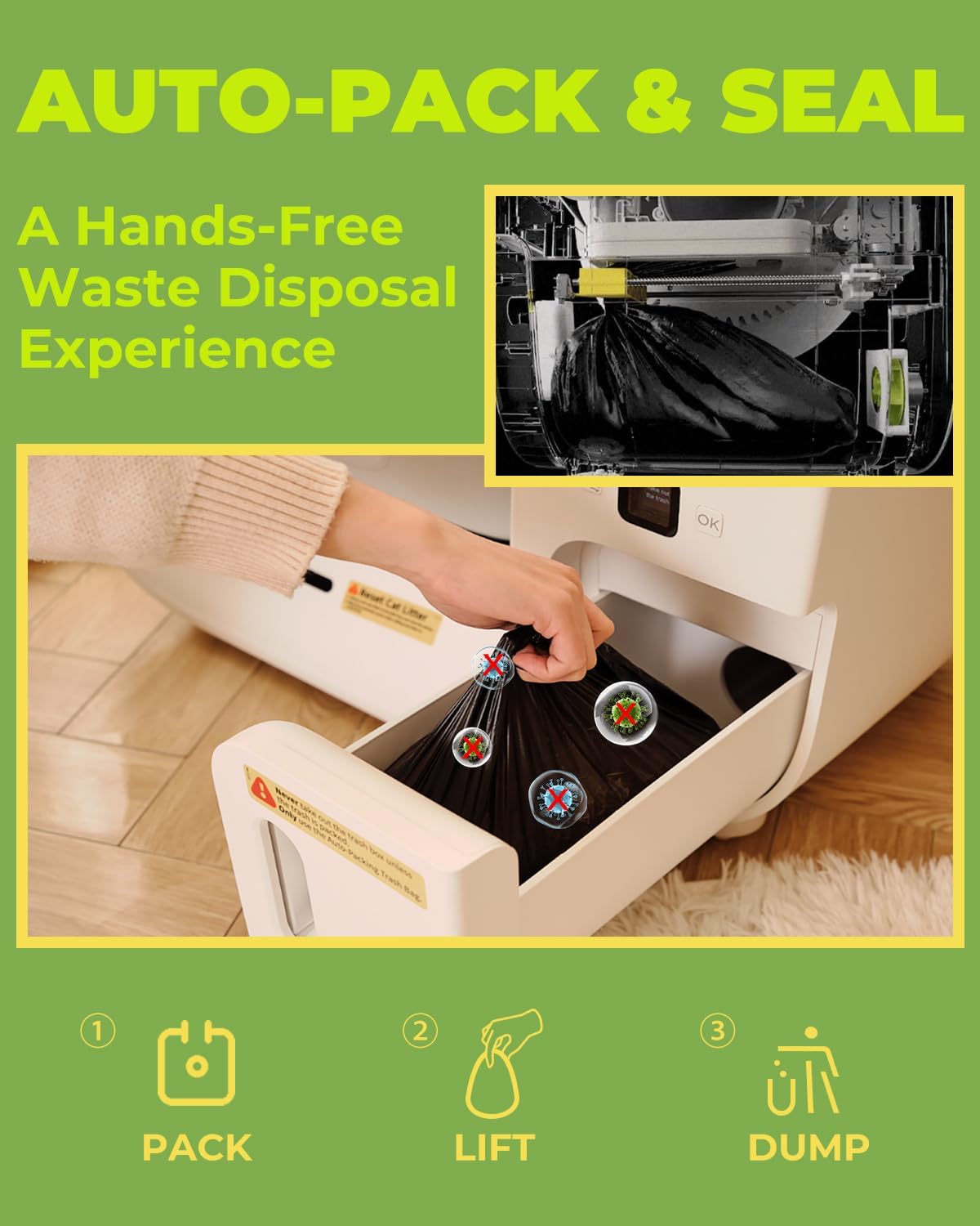 Furbulous True Odor-Free Self Cleaning and Packing Litter Box, Automatic Cat Litter Box with Self-Pack and Refill System, APP Control