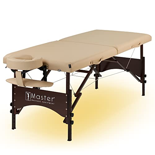 Master Massage 28" Argo Portable Massage Table in Cream with Walnut Legs- Spa Bed for Tabletop Exercise & Massage- Beauty Bed Tattoo Bed- Lash Table