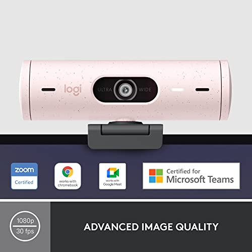Logitech Brio 500 Full HD Webcam with Auto Light Correction,Show Mode, Dual Noise Reduction Mics, Webcam Privacy Cover, Works with Microsoft Teams