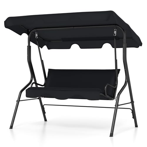 Tangkula 3 Person Porch Swing, Patio with Removable Cushion & Powder-Coated Steel Frame, Outdoor Swing with Canopy for Porch, Backyard, Garden