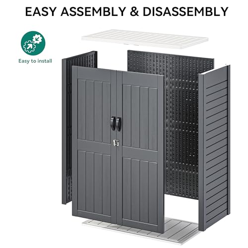 YITAHOME Outdoor Horizontal Storage Sheds w/o Shelf, Weather Resistant Resin Tool Shed, Multi-Opening Door for Storage of Bike, Trash Cans