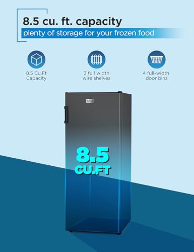 BLACK+DECKER 8.5 Cu. Ft. Upright Freezer, Stand Up Freezer with Mechanical Temperature Control, Freezer Upright with 3 Shelves and 4 Door Bins