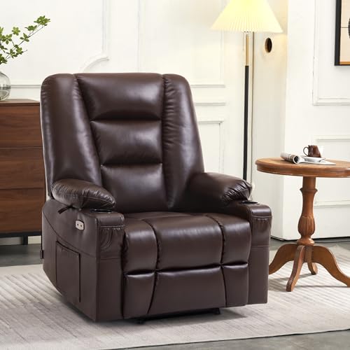 MCombo Small Power Lift Recliner Chair with Massage and Heat for Petite People, Cup Holders, USB Ports, Side Pockets, Faux Leather 7569 (Small