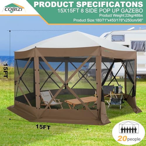 COBIZI 12x12ft Pop up Gazebo Screen Tent Screen House for Camping, Camping Outdoor Screened Gazebo, Canopy Tent
