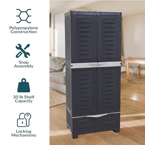 Sunnydaze Lockable Storage Cabinet – Indoor or Outdoor Utility Storage Cabinet with 3 Adjustable Shelves - 57.5" H – Garage, Office, Home